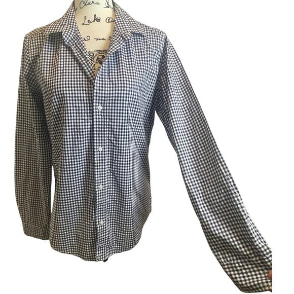 FRANK & EILEEN BARRY SHIRT BUTTON DOWN GINGHAM NAVY BLUE/WHITE SZ L AESTHETIC - Picture 14 of 16